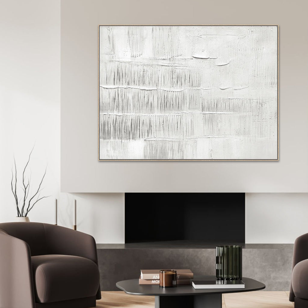 Cuadro La Cerca CANVAS HD y pintado a mano Blanco/Gris marco Caramelo 90 x 120cm