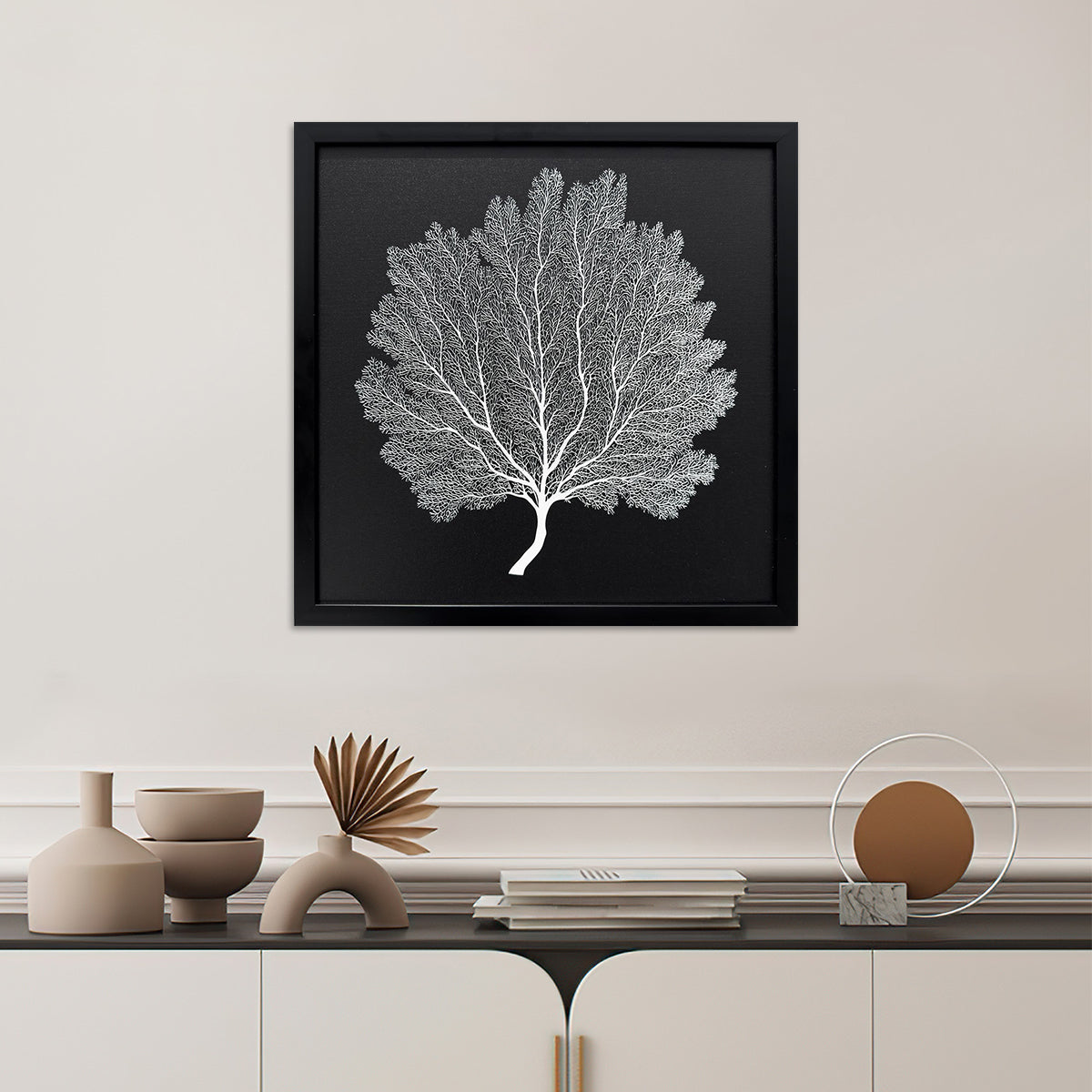 Cuadro La Hoja con relieve Negro / Marco Negro 45 x 45cm