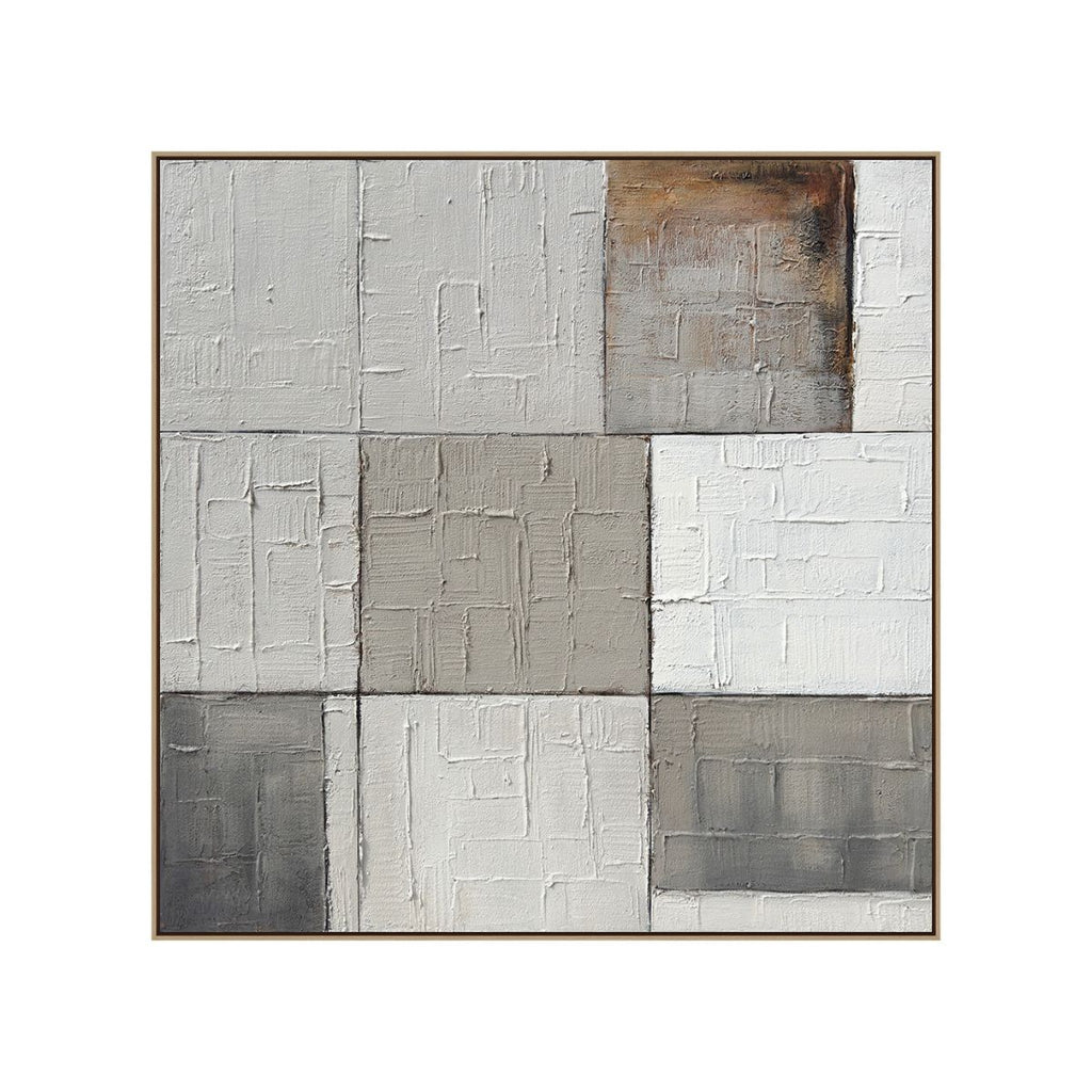 Cuadro Los Cubanos CANVAS pintado a mano Gris/Blanco marco Natural 100 x 100cm