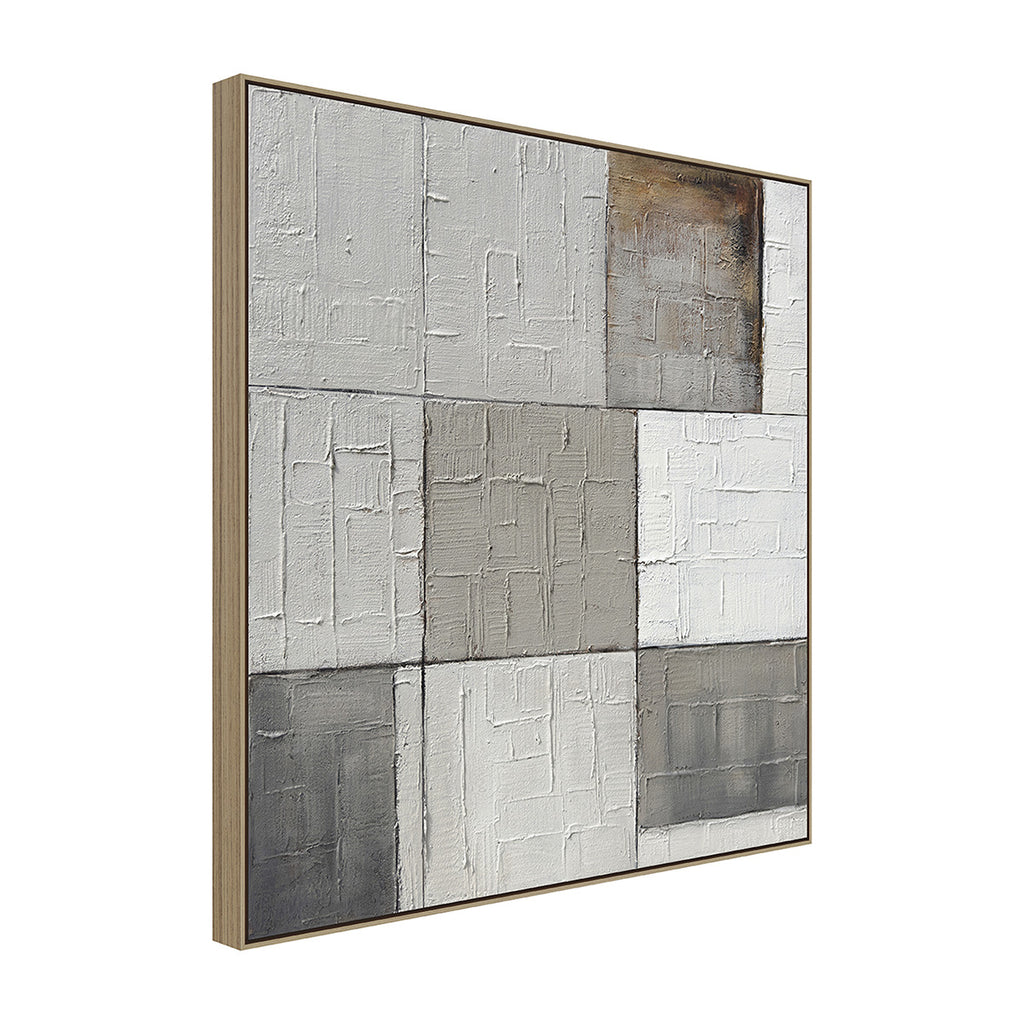 Cuadro Los Cubanos CANVAS pintado a mano Gris/Blanco marco Natural 100 x 100cm