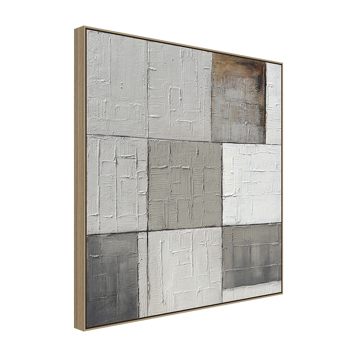 Cuadro Los Cubanos CANVAS pintado a mano Gris/Blanco marco Natural 100 x 100cm