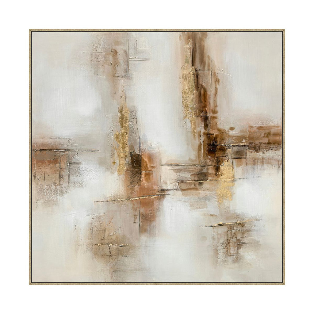 Cuadro El Cañón CANVAS pintado a Mano Blanco/Beige marco Dorado 100 x 100cm