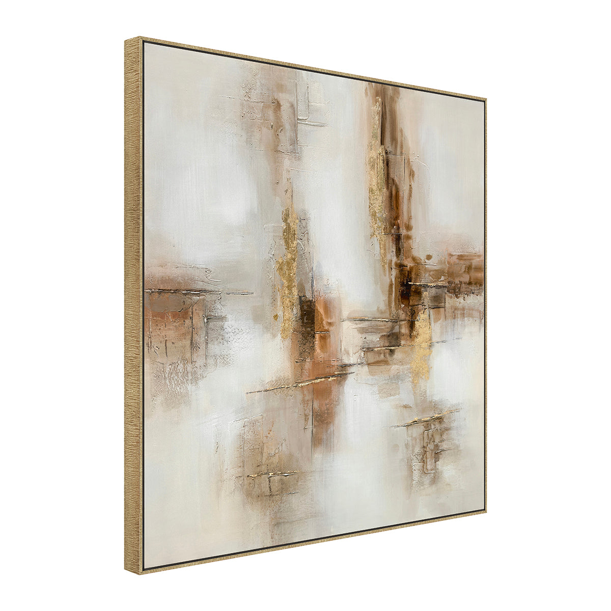 Cuadro El Cañón CANVAS pintado a Mano Blanco/Beige marco Dorado 100 x 100cm
