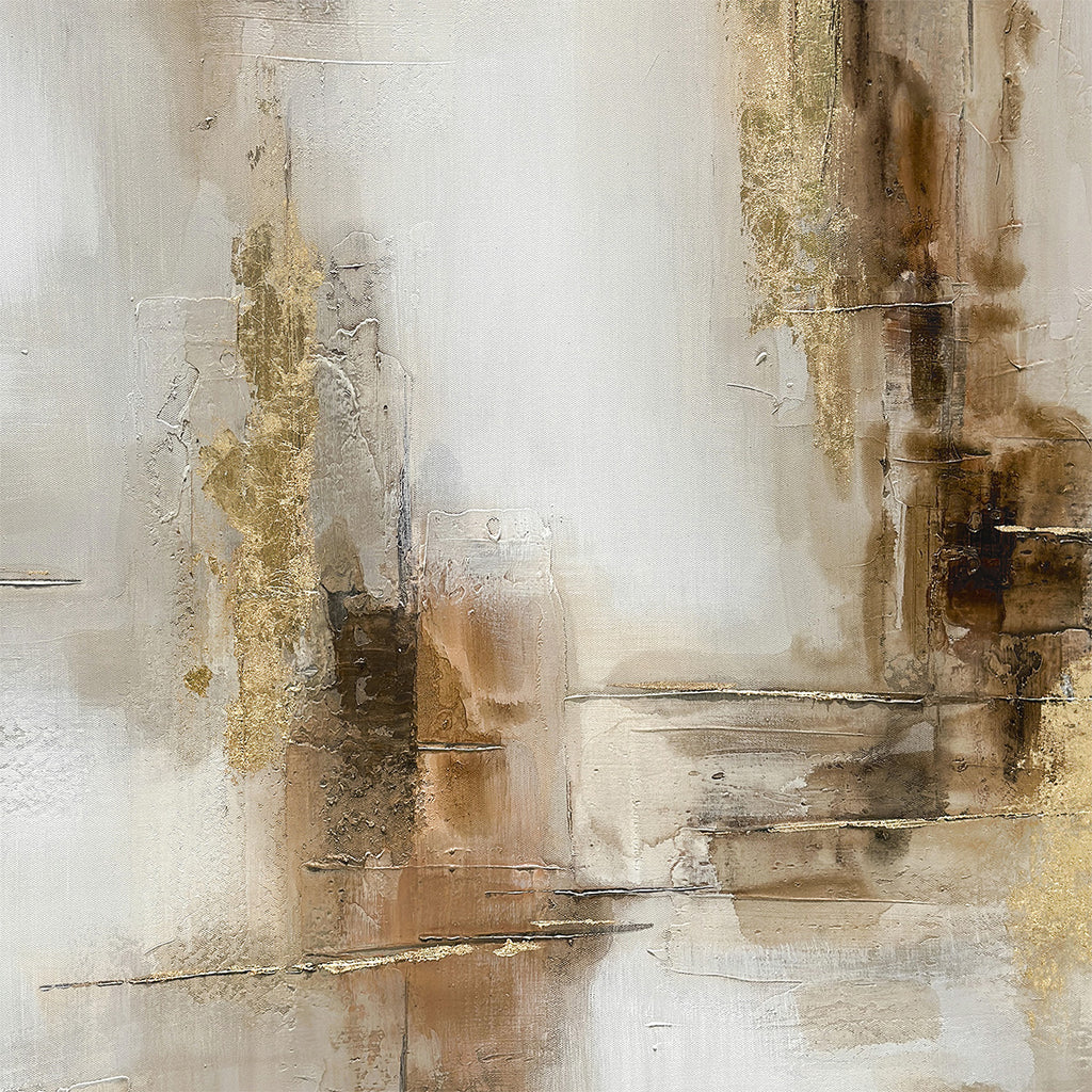 Cuadro El Cañón CANVAS pintado a Mano Blanco/Beige marco Dorado 100 x 100cm