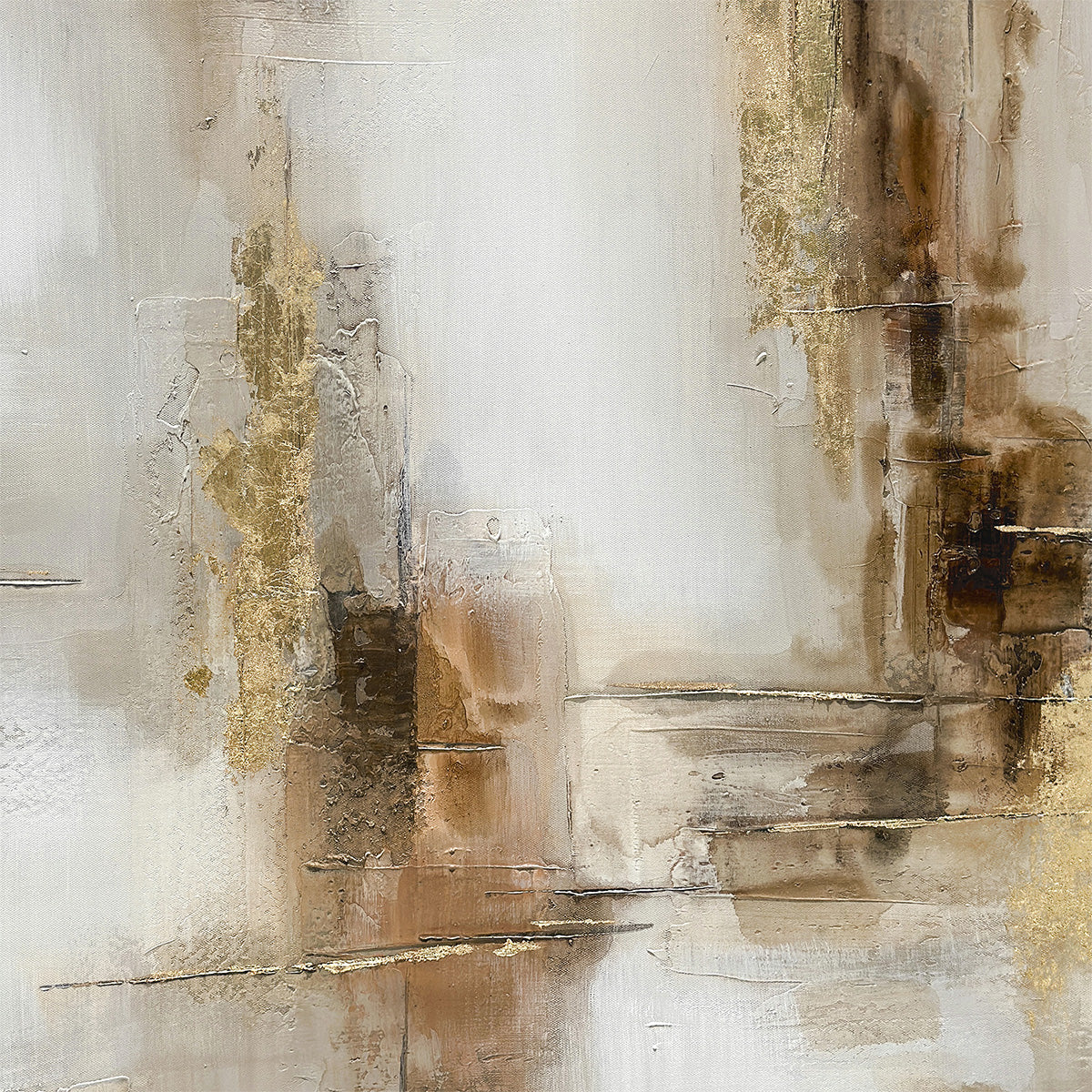 Cuadro El Cañón CANVAS pintado a Mano Blanco/Beige marco Dorado 100 x 100cm