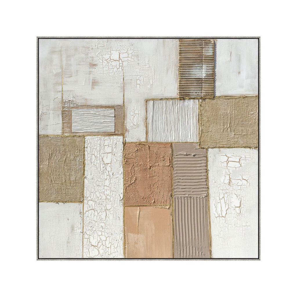 Cuadro La Vara CANVAS pintado a mano Beige/Blanco marco color Dorado 100 x 100cm