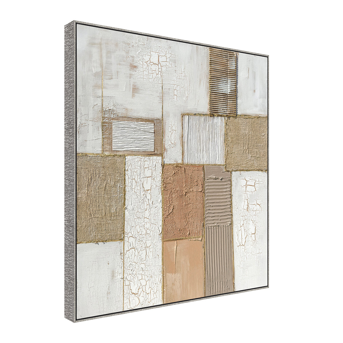 Cuadro La Vara CANVAS pintado a mano Beige/Blanco marco color Dorado 100 x 100cm