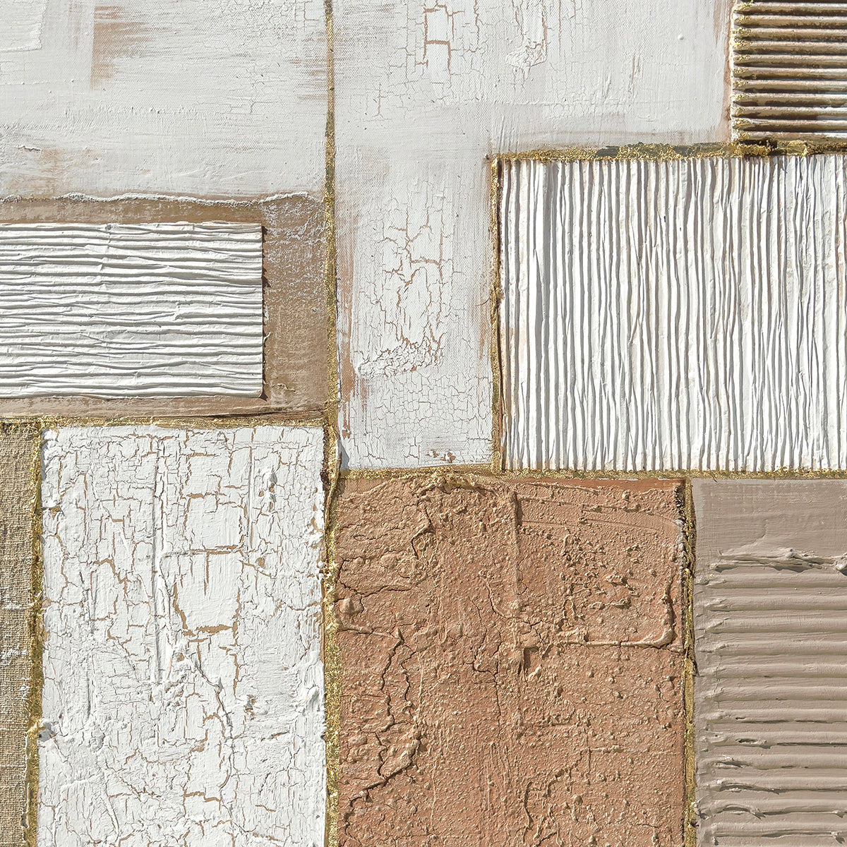 Cuadro La Vara CANVAS pintado a mano Beige/Blanco marco color Dorado 100 x 100cm