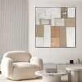 Cuadro La Vara CANVAS pintado a mano Beige/Blanco marco color Dorado 100 x 100cm