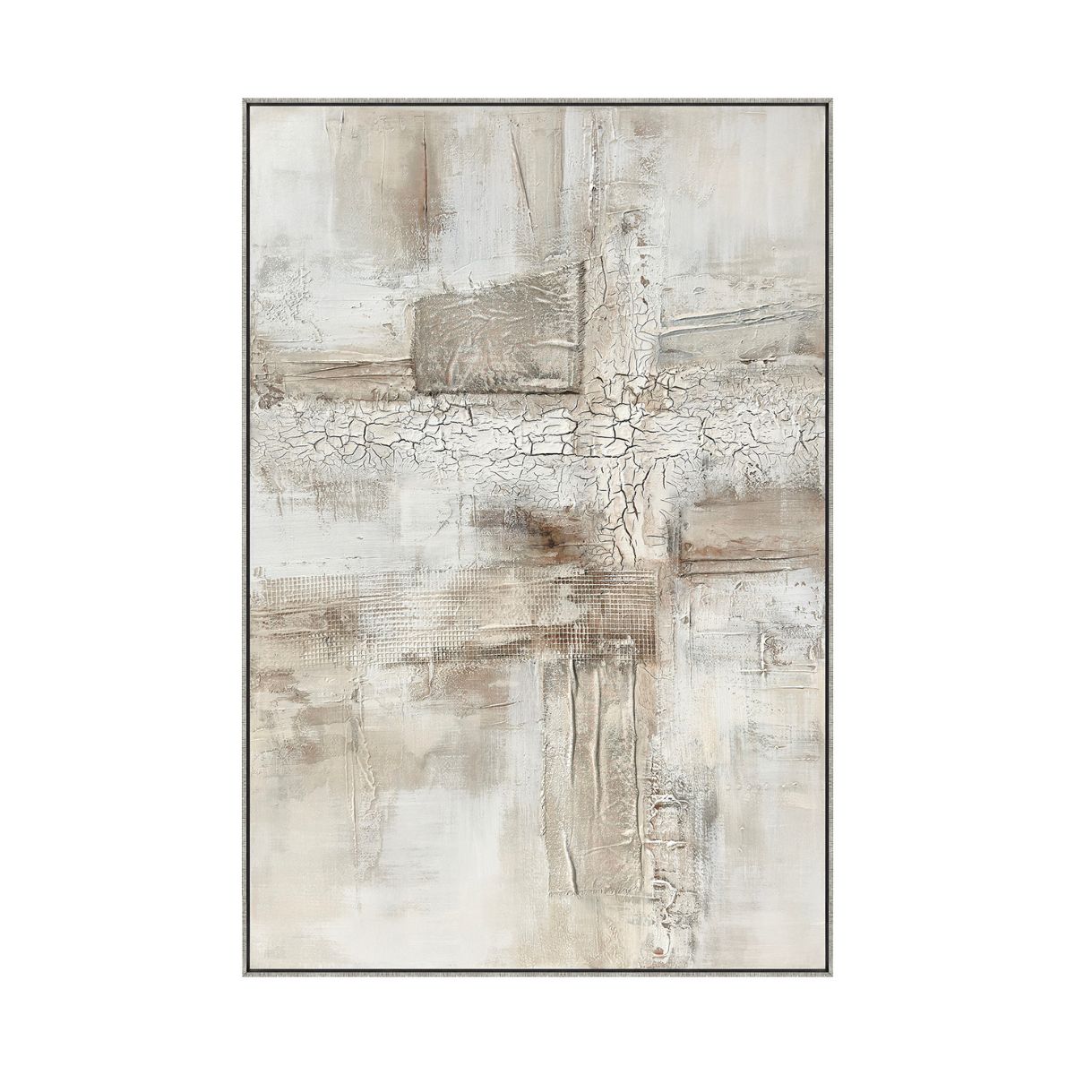 Cuadro El Barril CANVAS pintado a mano Gris/Blanco marco color Plata 80 x 120cm