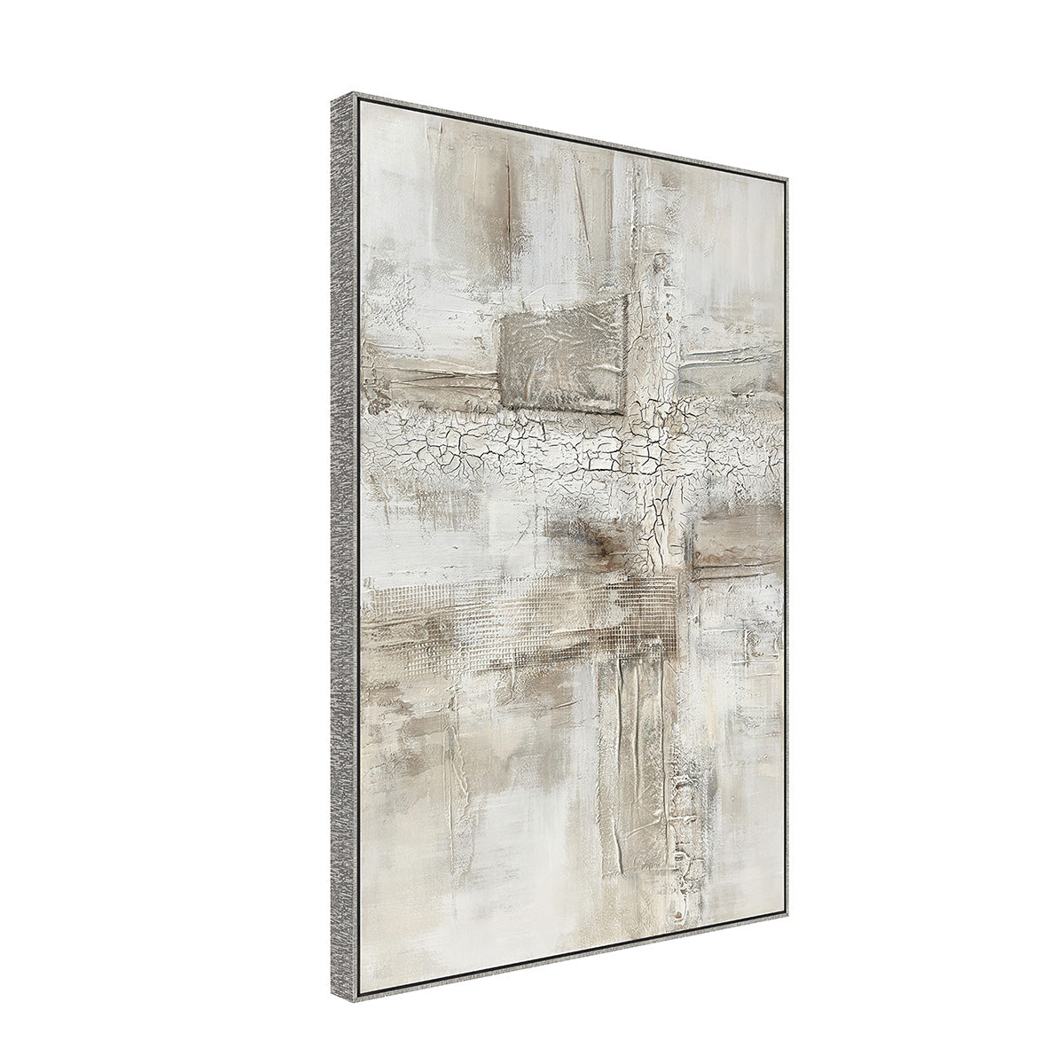 Cuadro El Barril CANVAS pintado a mano Gris/Blanco marco color Plata 80 x 120cm