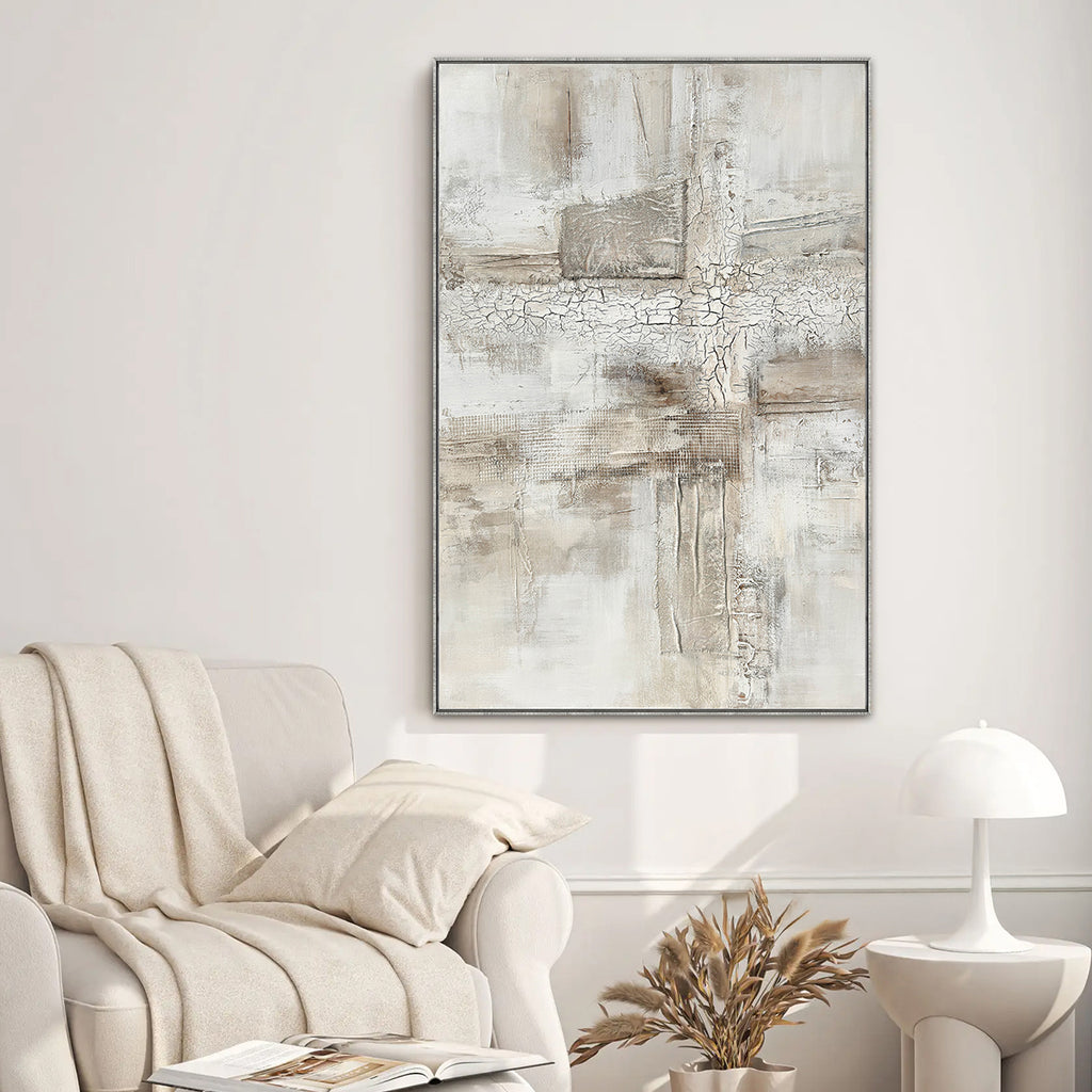 Cuadro El Barril CANVAS pintado a mano Gris/Blanco marco color Plata 80 x 120cm