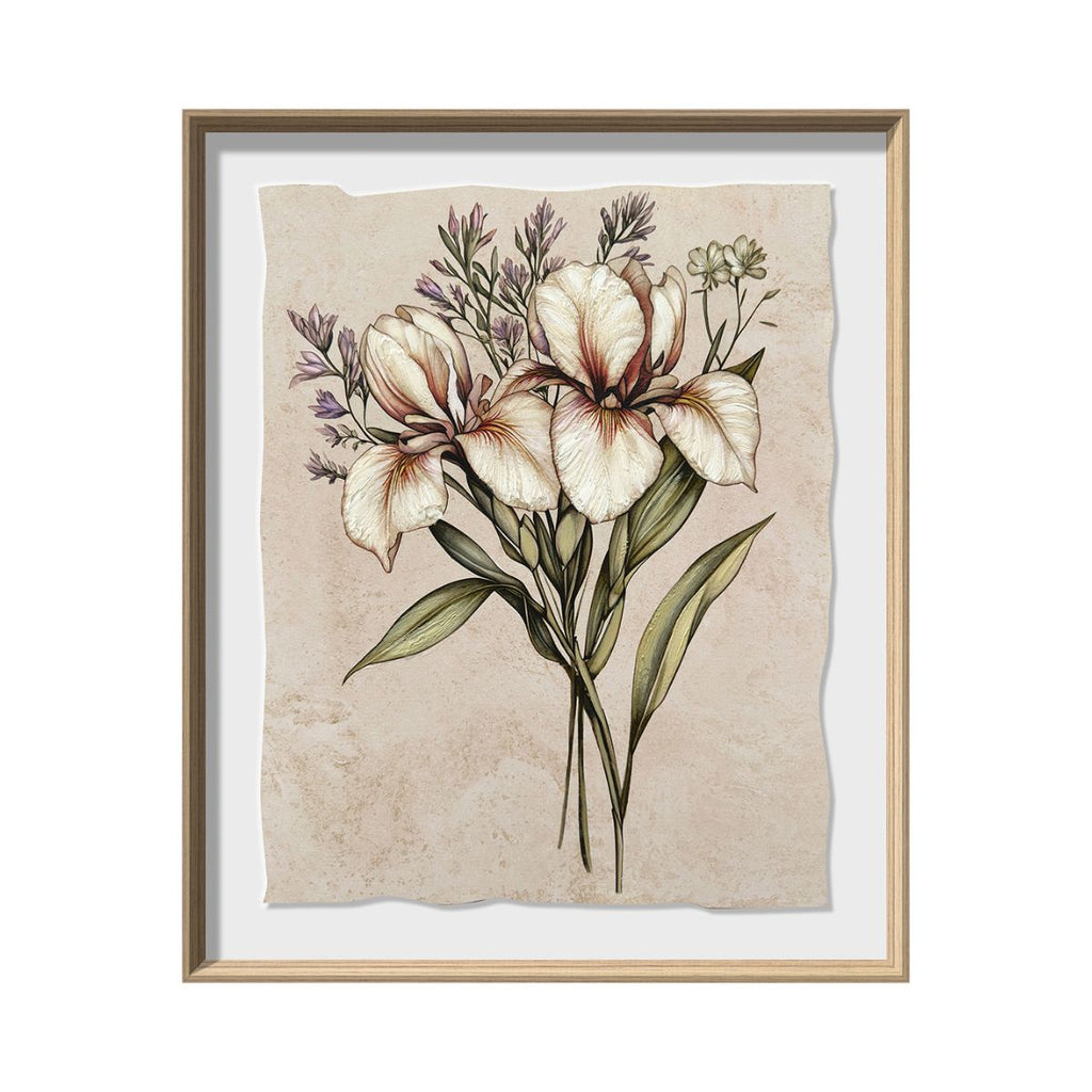 Cuadro La Flor 1 canvas HD y pintado a mano Blanco/Gris marco natural 50 x 60cm