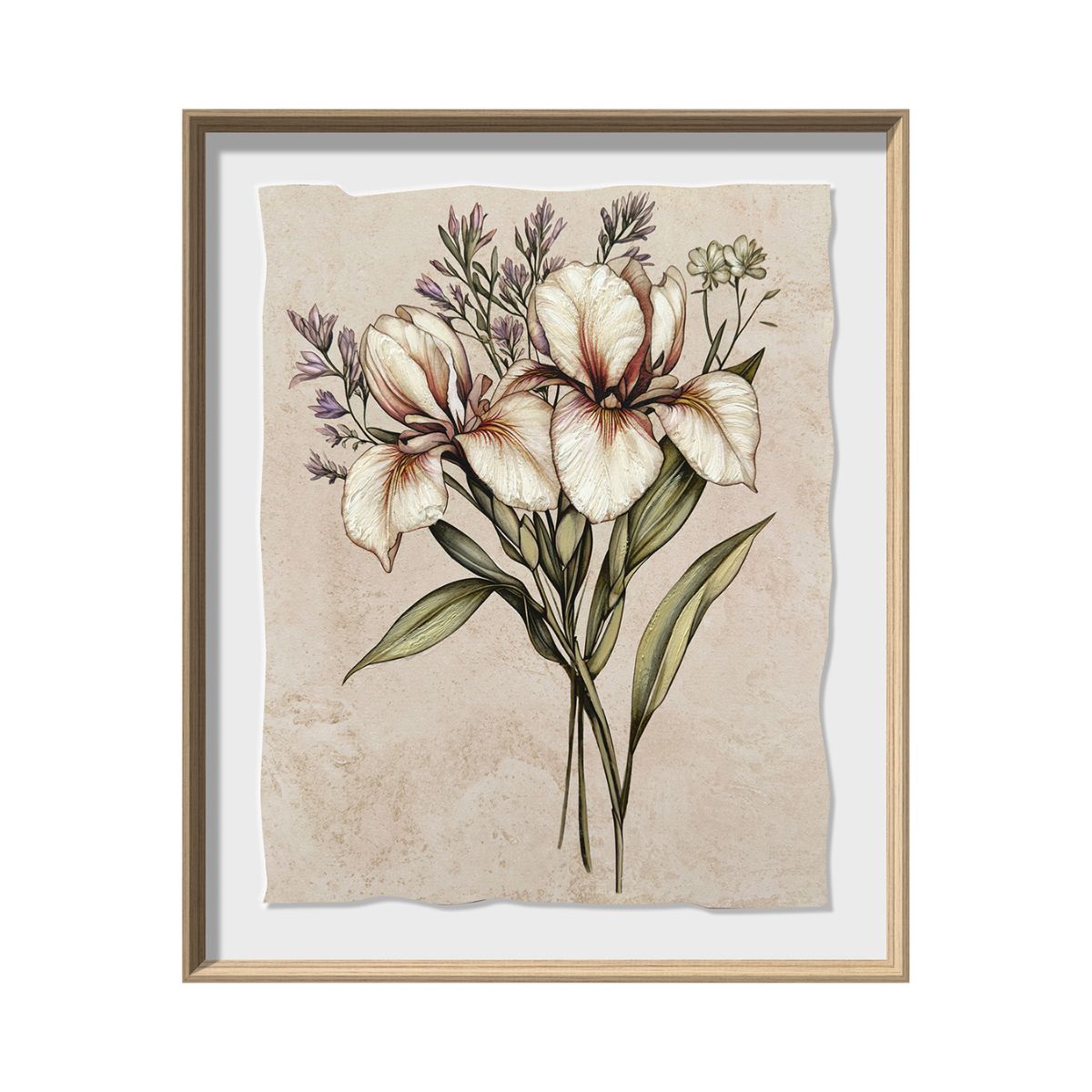 Cuadro La Flor 1 canvas HD y pintado a mano Blanco/Gris marco natural 50 x 60cm