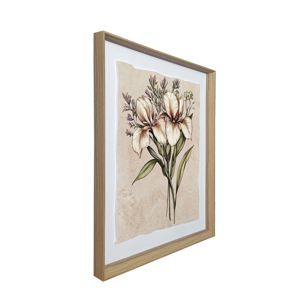 Cuadro La Flor 1 canvas HD y pintado a mano Blanco/Gris marco natural 50 x 60cm