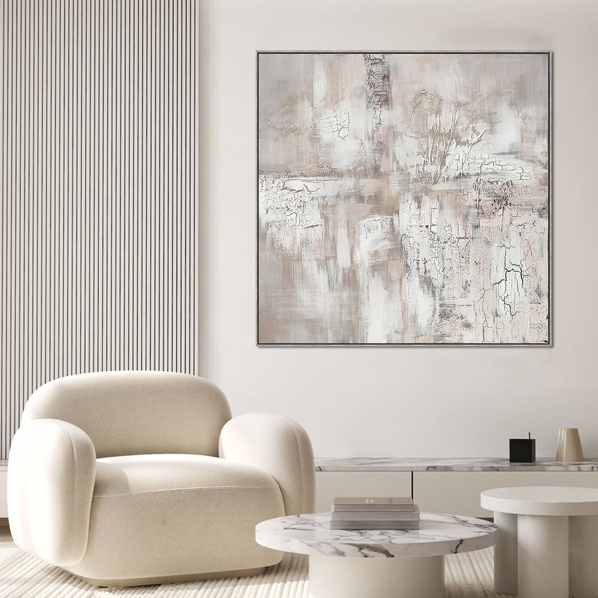 Cuadro La Vasija CANVAS pintado a mano Gris/Blanco marco color Dorado 100 x 100cm