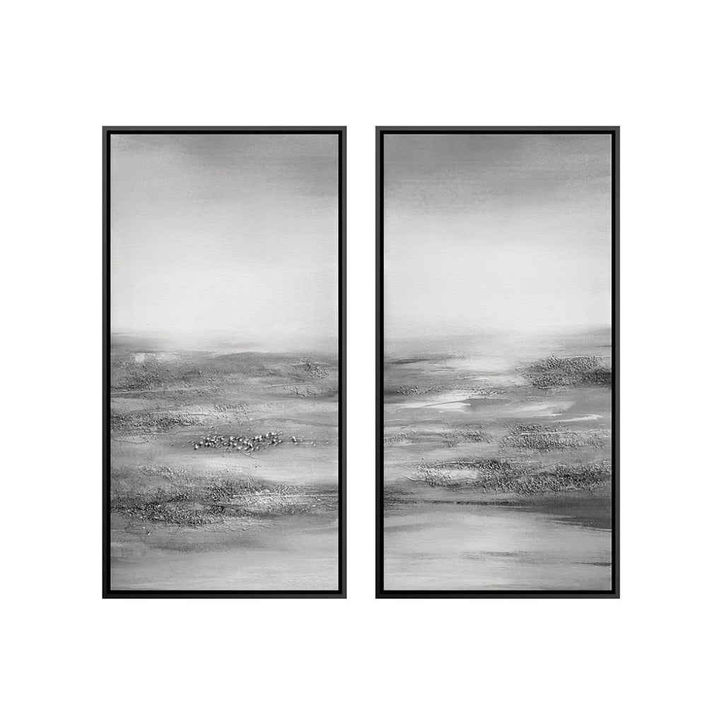 Set 2 Cuadros Los Lingues CANVAS HD y pintados a mano Negro/Gris marco Negro 30 x 60cm