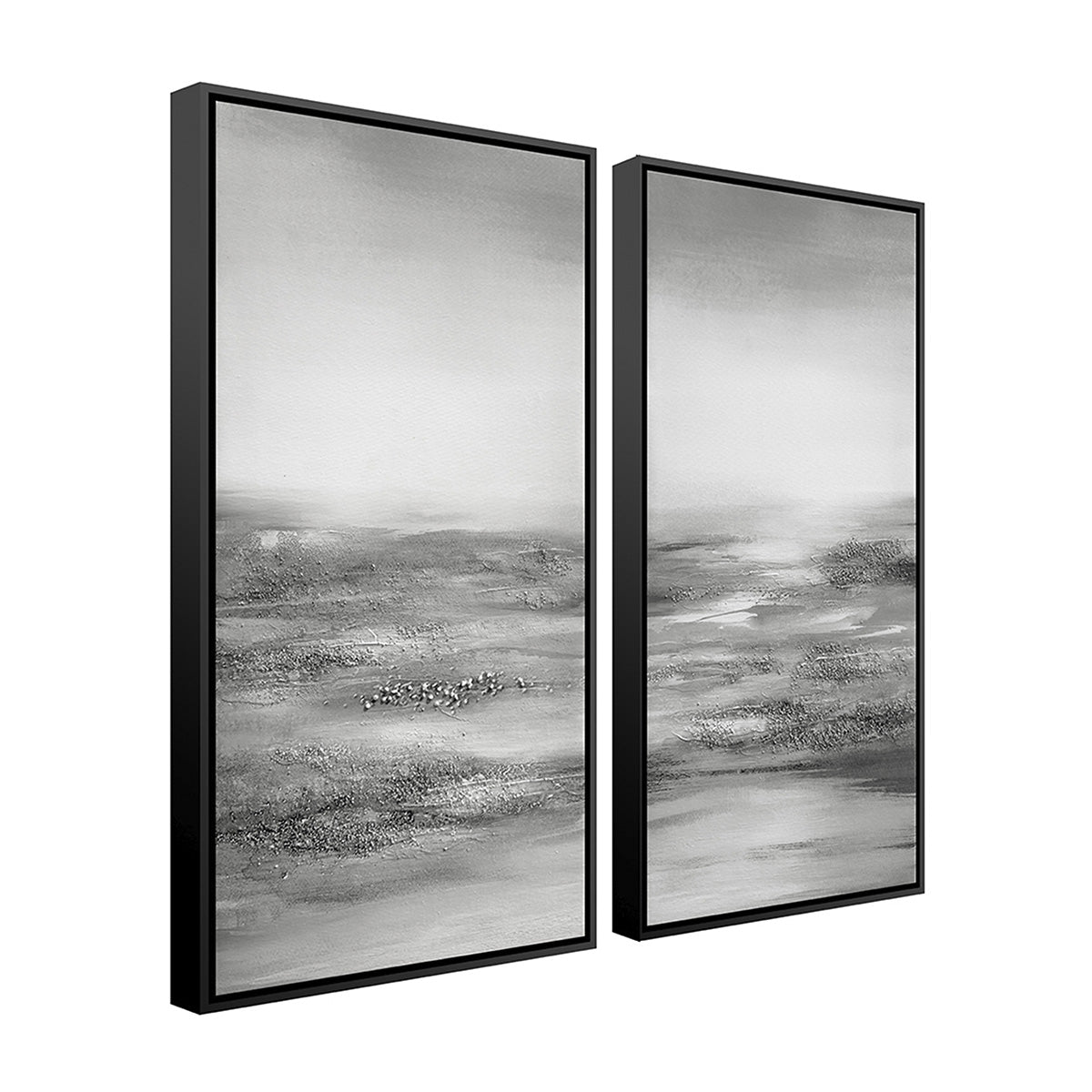 Set 2 Cuadros Los Lingues CANVAS HD y pintados a mano Negro/Gris marco Negro 30 x 60cm