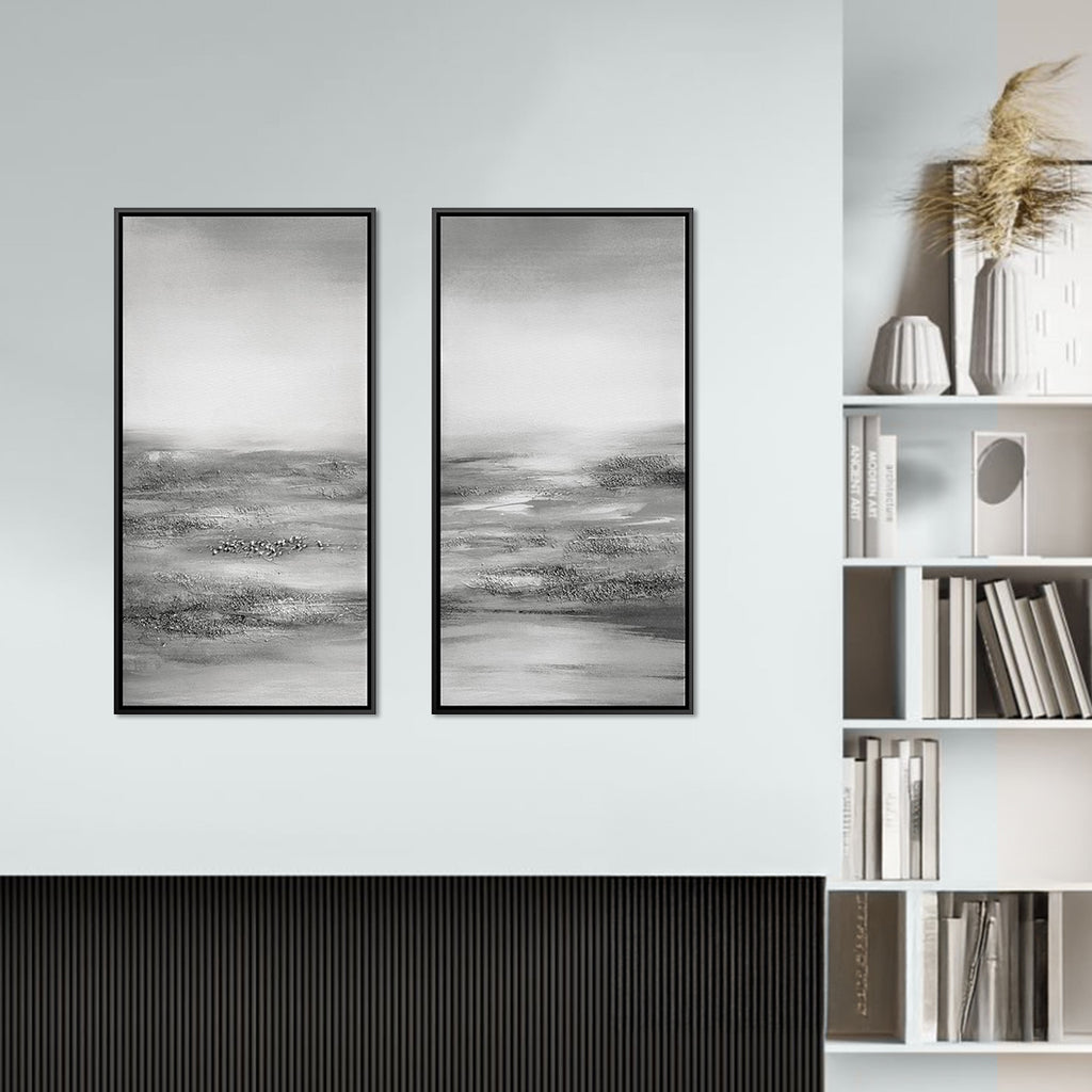 Set 2 Cuadros Los Lingues CANVAS HD y pintados a mano Negro/Gris marco Negro 30 x 60cm
