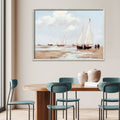 Cuadro La Bahia Canvas HD y pintado a mano Celeste/Beige marco Natural 70 x 50cm