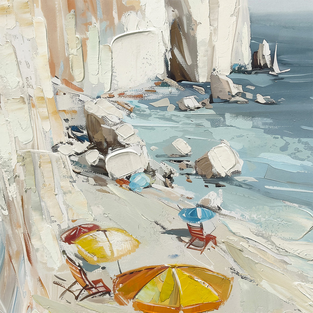 Cuadro La Playa canvas HD y pintado a mano Celeste/Beige marco caramelo 70 x 100cm