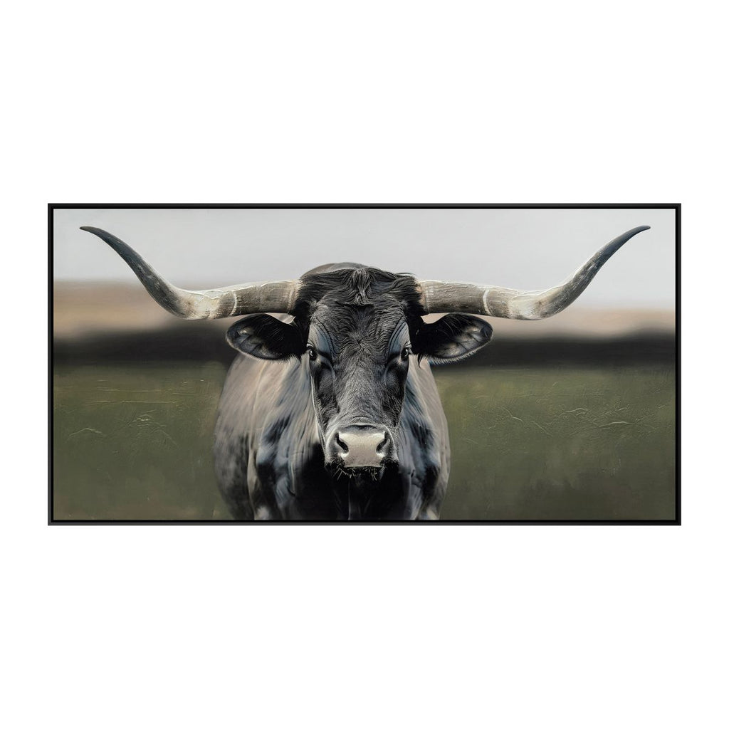 Cuadro El Toro Canvas HD / Pintado a mano / Negro/Gris / Marco Negro 120 x 60cm