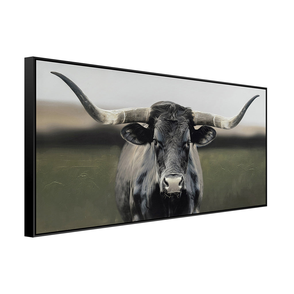 Cuadro El Toro Canvas HD / Pintado a mano / Negro/Gris / Marco Negro 120 x 60cm