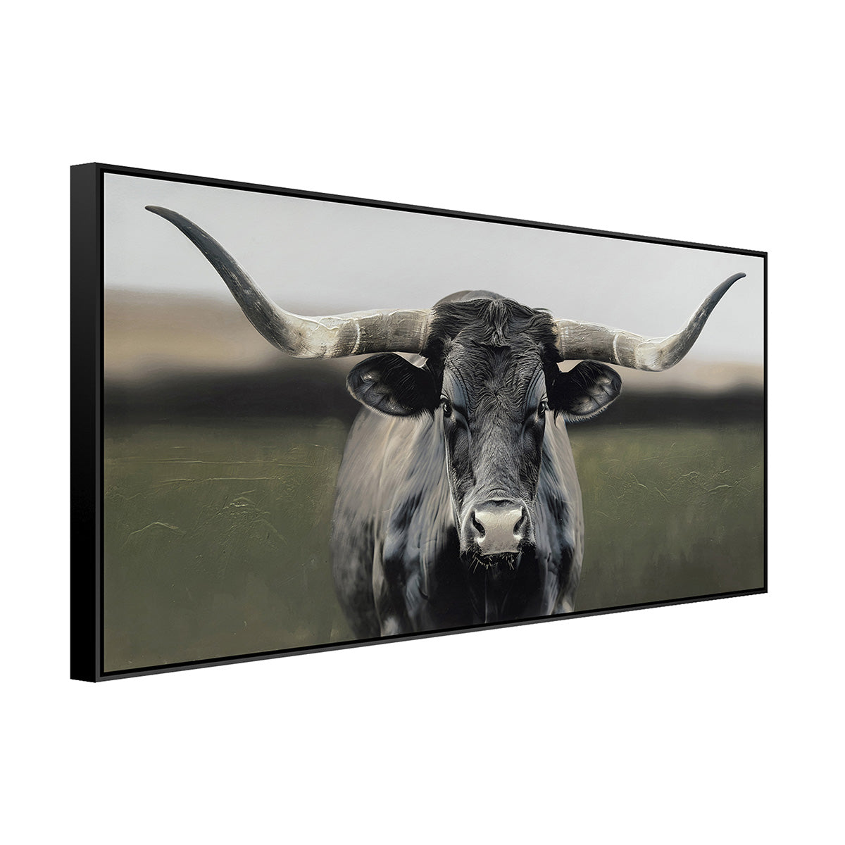 Cuadro El Toro Canvas HD / Pintado a mano / Negro/Gris / Marco Negro 120 x 60cm