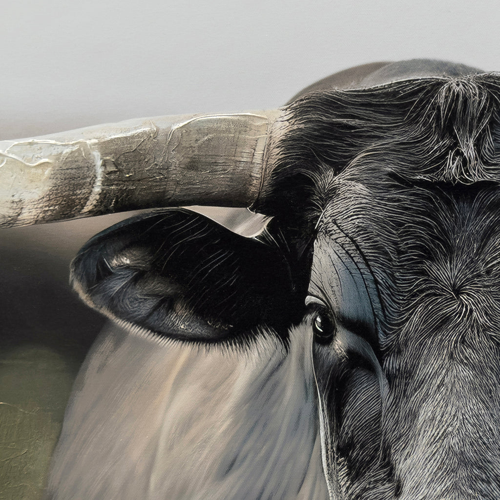 Cuadro El Toro Canvas HD / Pintado a mano / Negro/Gris / Marco Negro 120 x 60cm