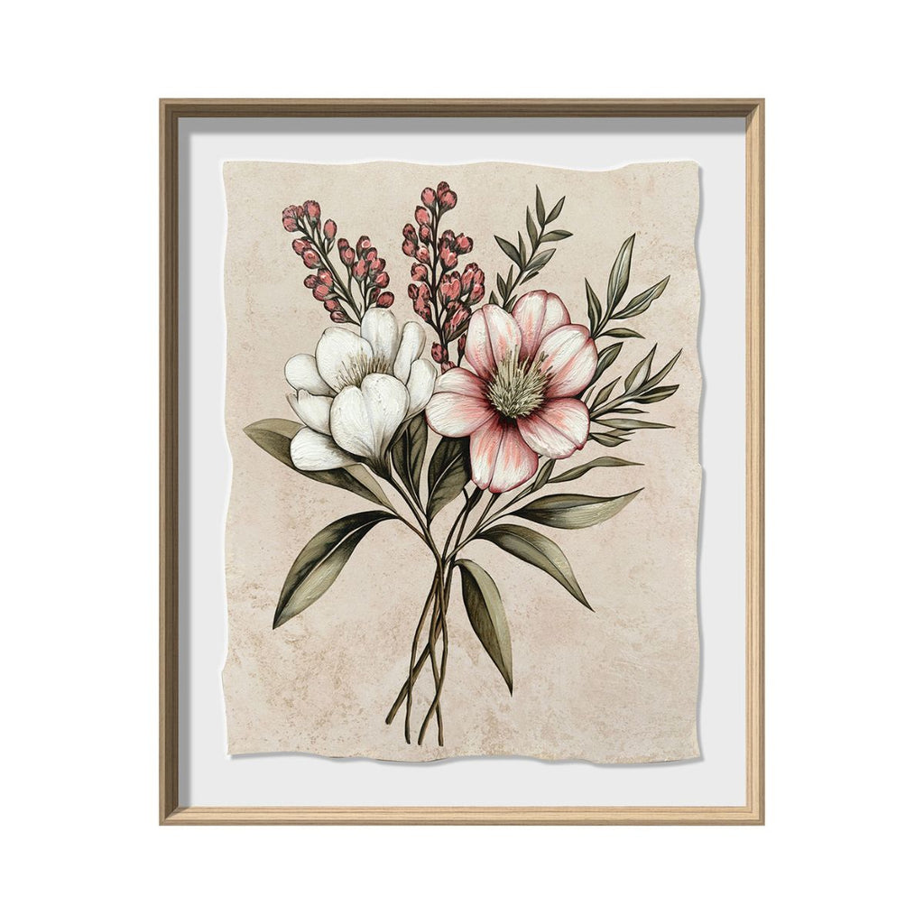 Cuadro La Flor 2 canvas HD y pintado a mano Blanco/Gris marco natural 50 x 60cm