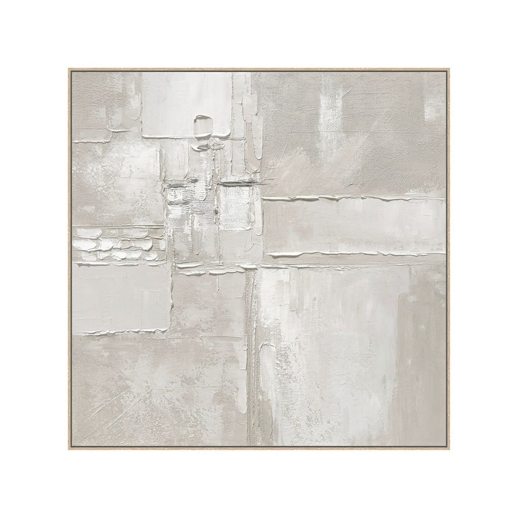 Cuadro CANVA pintado a mano Blanco marco Caramelo 100 x 100cm