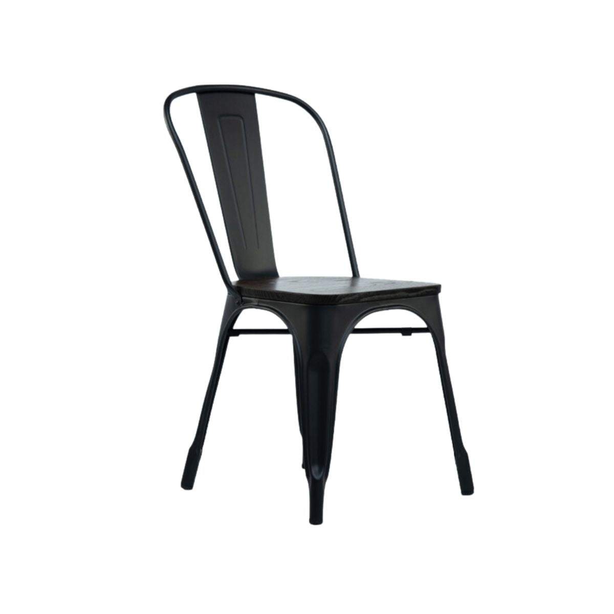 Silla Tolix Negra Con Asiento De Madera