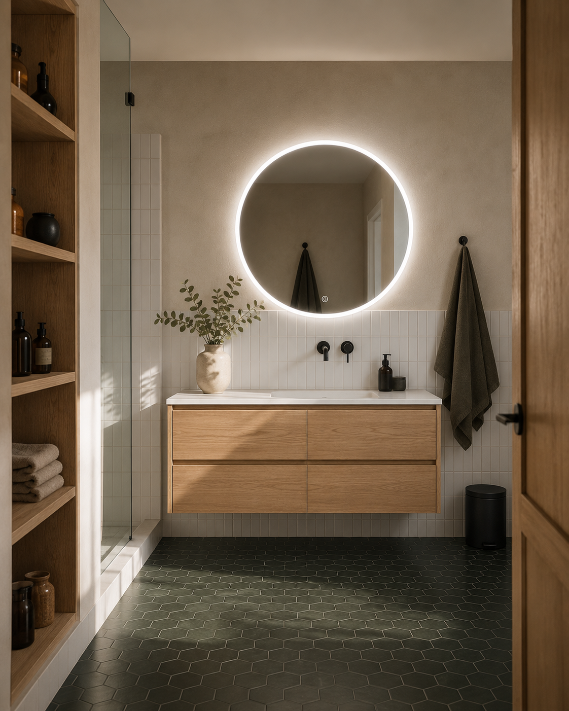 Espejo LED Redondo Baño Touch Luz Blanca 60 cm