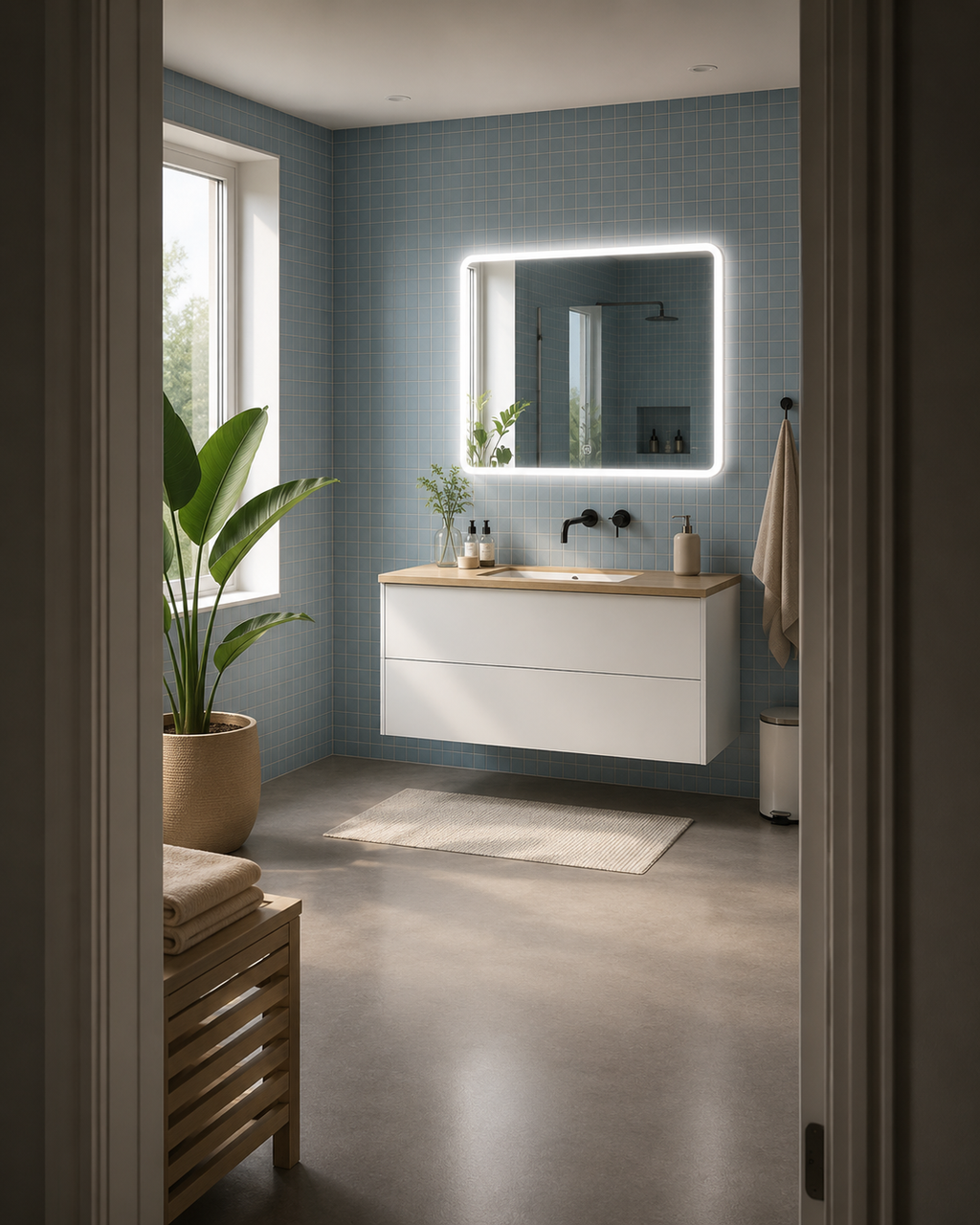 Espejo LED Rectangular Baño Touch Luz Blanca 80x60 cm