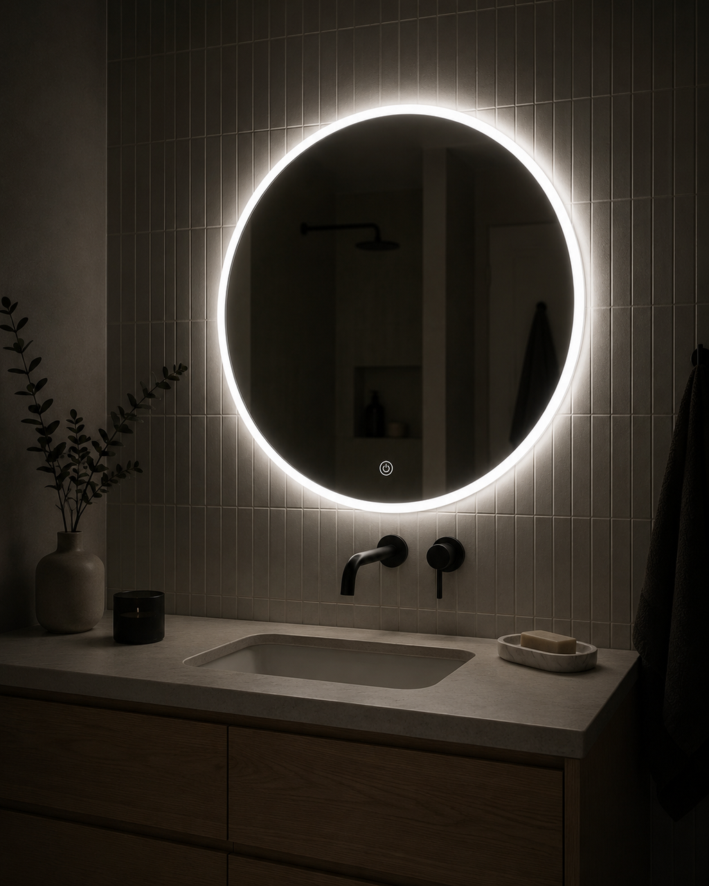 Espejo LED Redondo Baño Touch Luz Blanca 60 cm