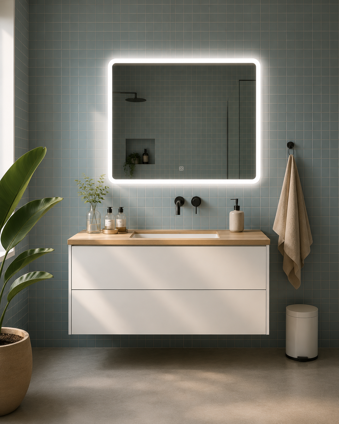 Espejo LED Rectangular Baño Touch Luz Blanca 80x60 cm