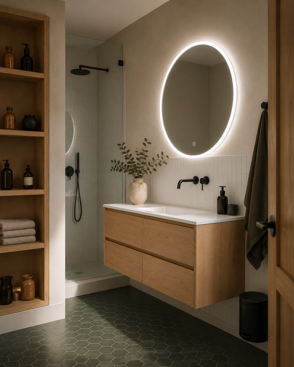 Espejo LED Redondo Baño Touch Luz Blanca 60 cm