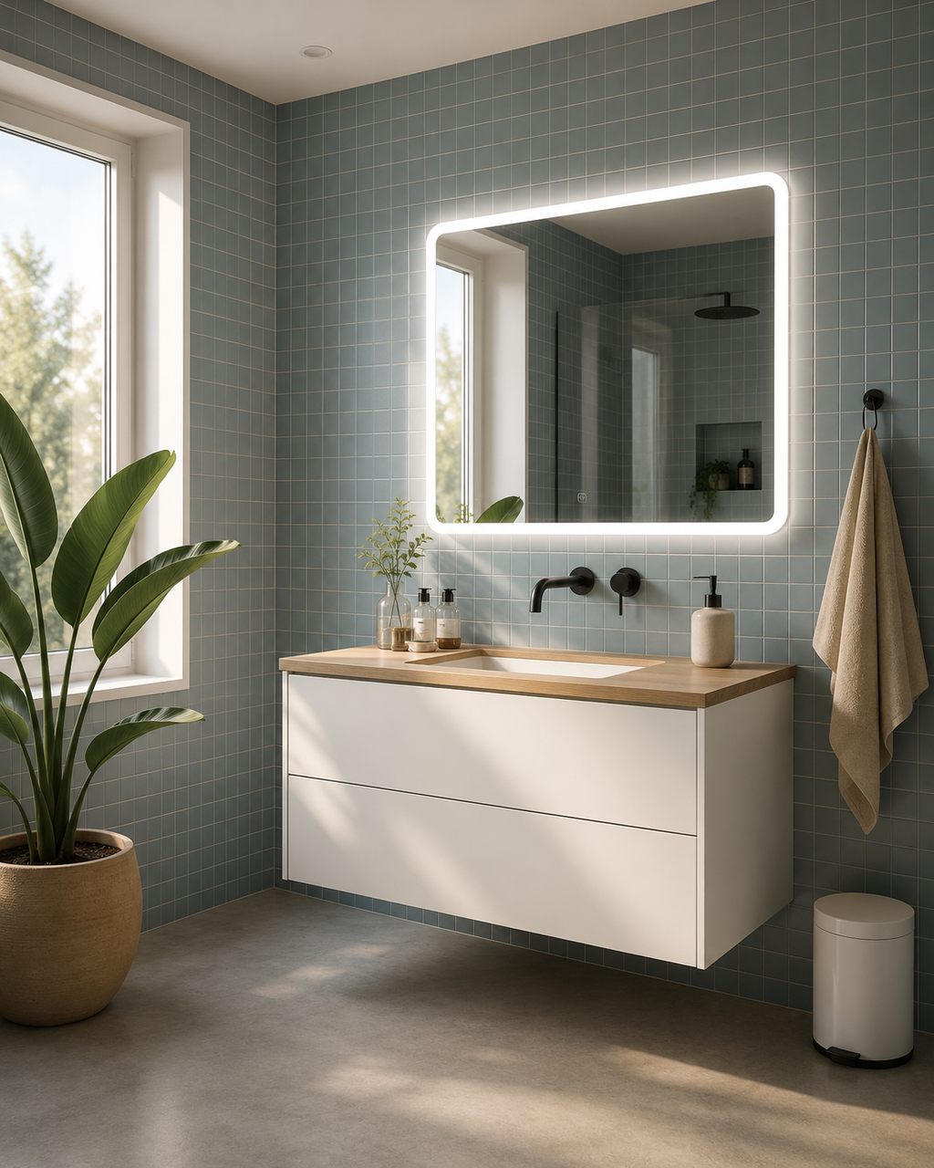 Espejo LED Rectangular Baño Touch Luz Blanca 80x60 cm