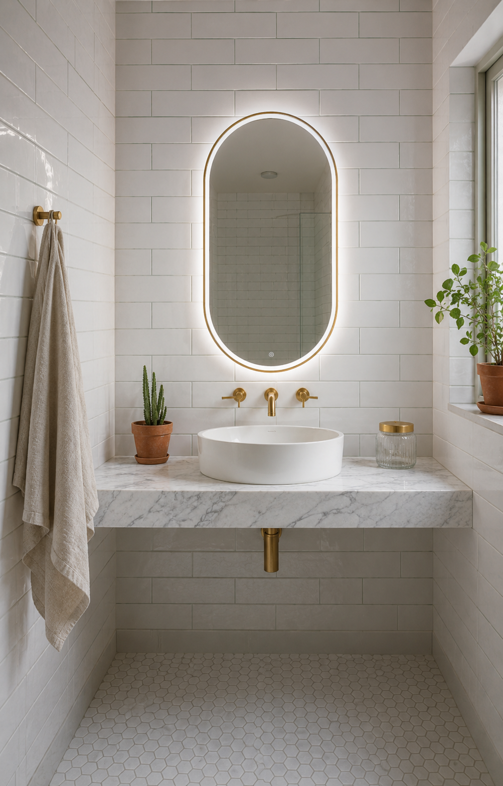 Espejo LED Ovalado Baño Marco Dorado Touch 80x60 cm