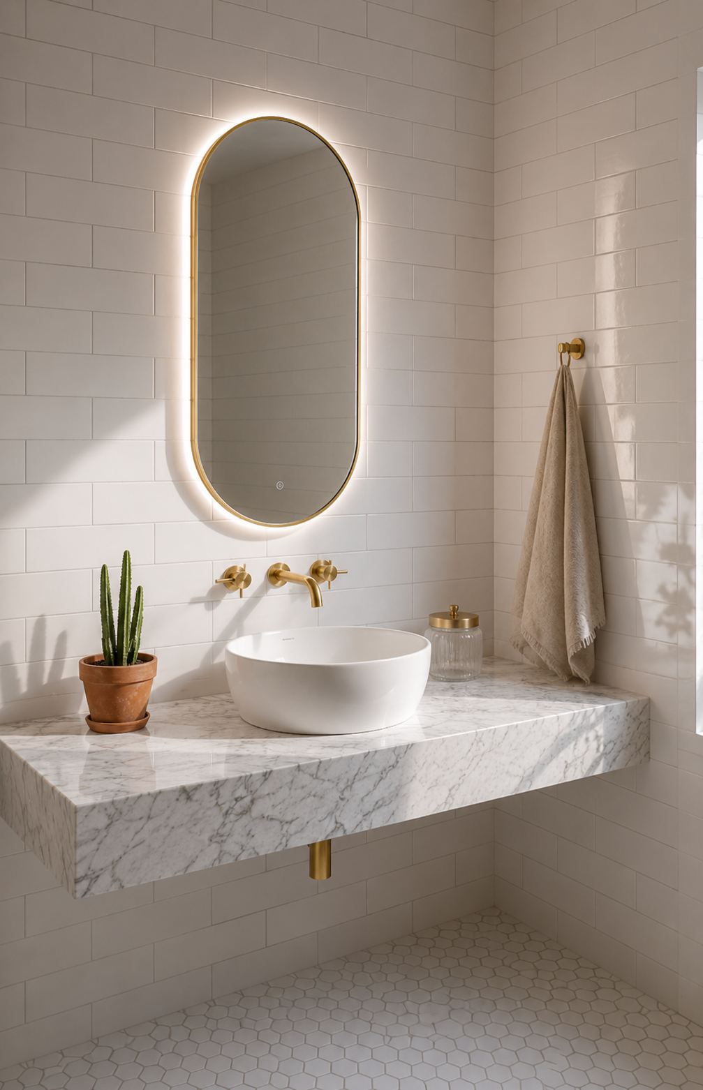 Espejo LED Ovalado Baño Marco Dorado Touch 80x60 cm