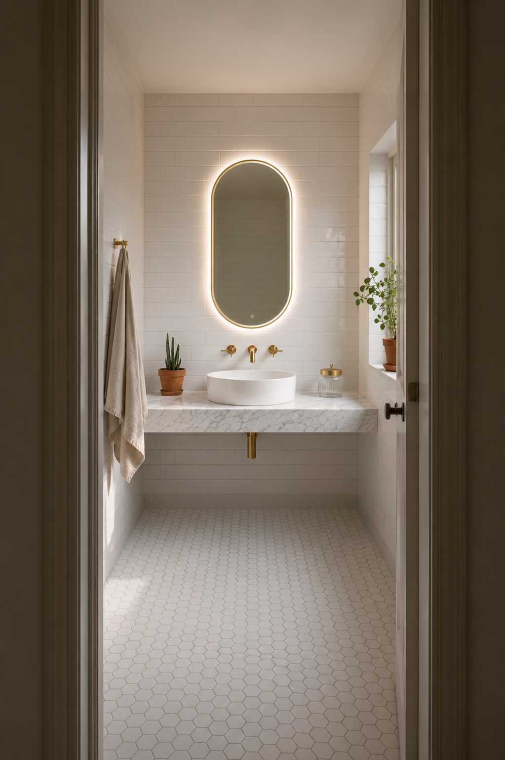 Espejo LED Ovalado Baño Marco Dorado Touch 80x60 cm