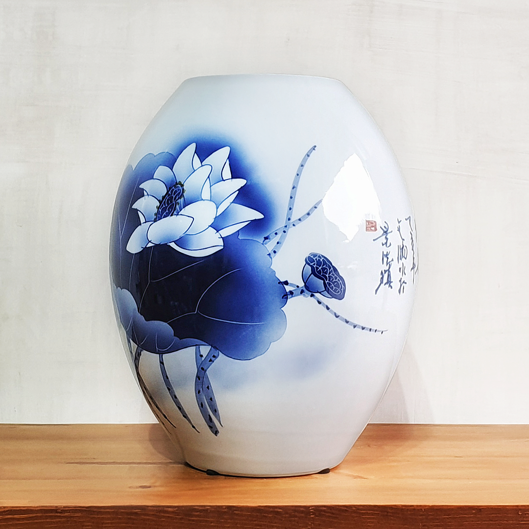Jarrón florero cerámico flor azul