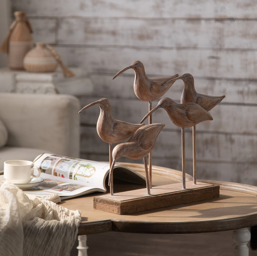Familia Aves las Bandurrias Madera y fierro Natural 46 x 10 x 35cm