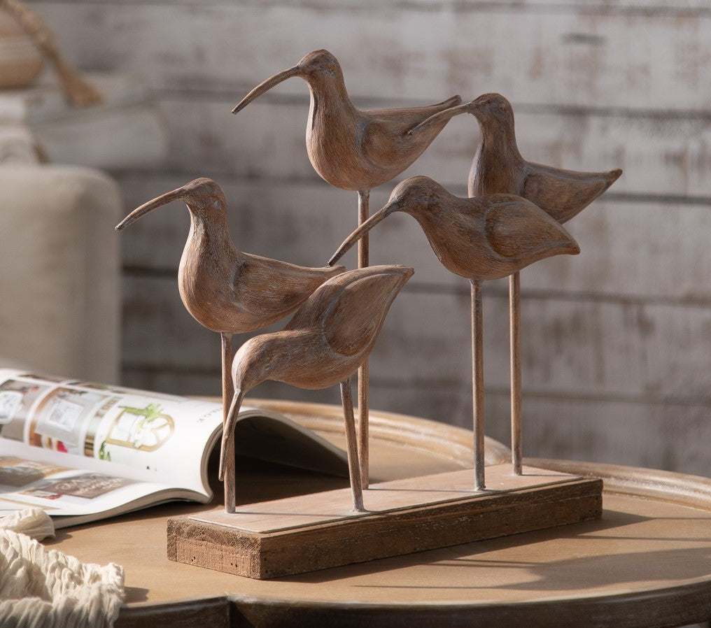 Familia Aves las Bandurrias Madera y fierro Natural 46 x 10 x 35cm