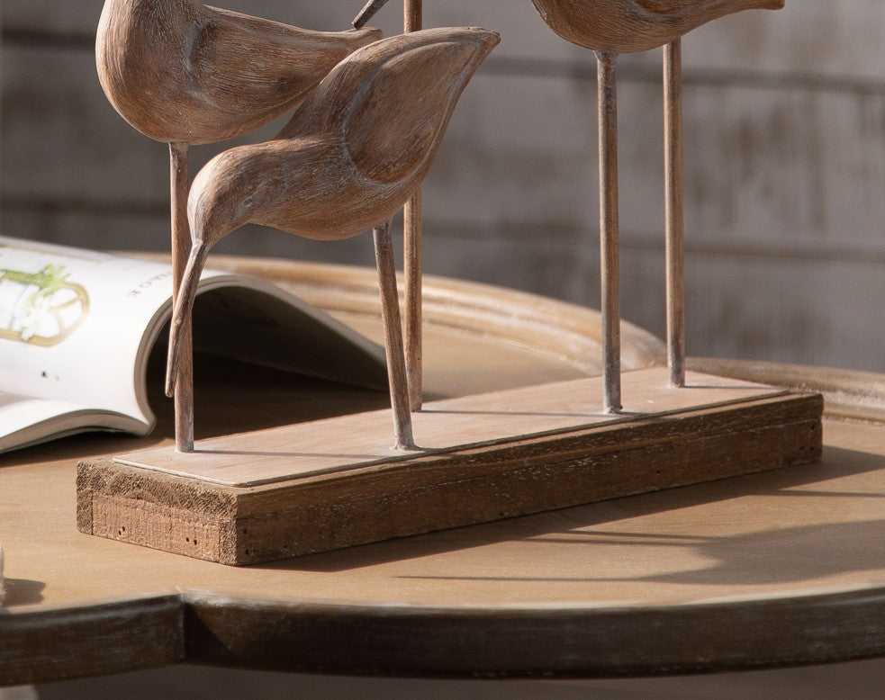 Familia Aves las Bandurrias Madera y fierro Natural 46 x 10 x 35cm