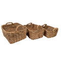 Set de 3 canastos Tórtola de fibra rectangulares con asa. G36 x 27 x 15/ M32 x 23 x 13/ C28 x 20 x 11cm