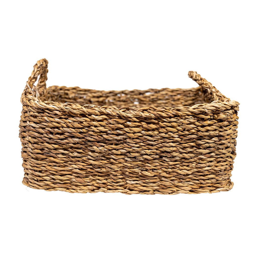 Set de 3 canastos Tórtola de fibra rectangulares con asa. G36 x 27 x 15/ M32 x 23 x 13/ C28 x 20 x 11cm