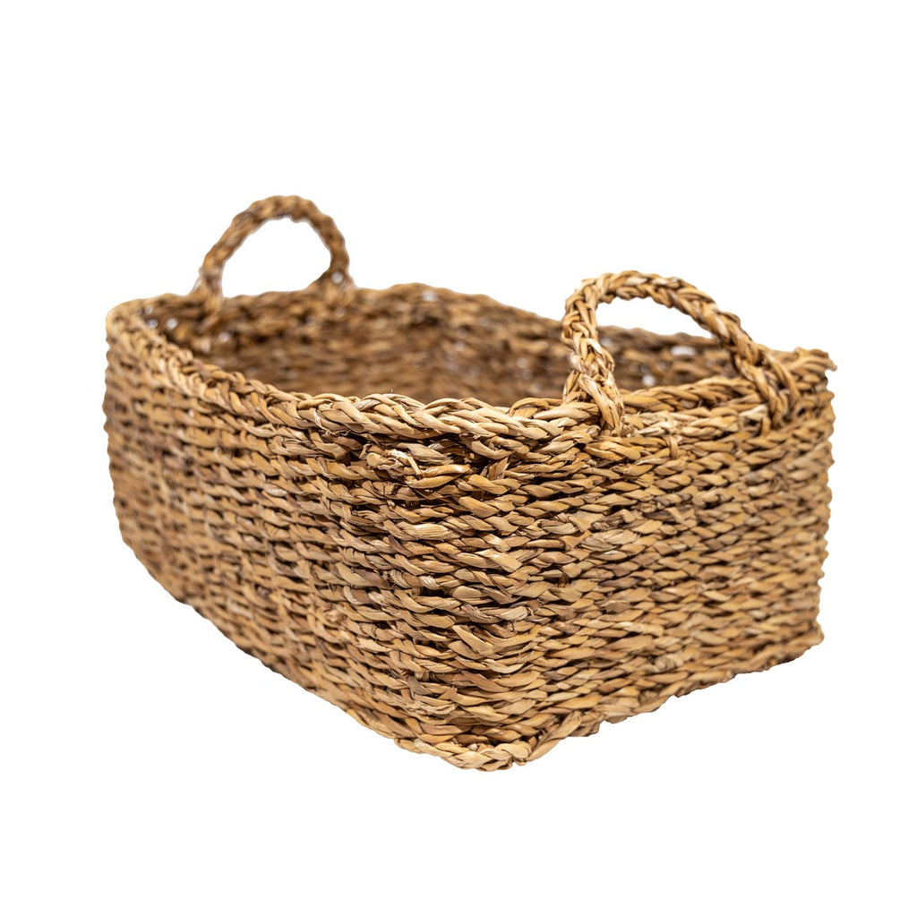 Set de 3 canastos Tórtola de fibra rectangulares con asa. G36 x 27 x 15/ M32 x 23 x 13/ C28 x 20 x 11cm