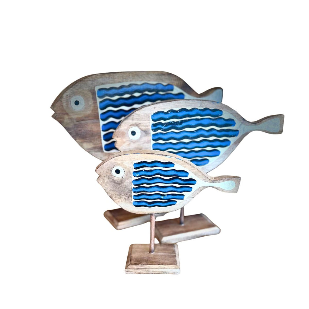 Set 3 pescados Doris madera con olas azules