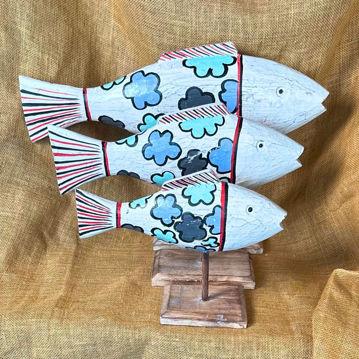 Set 3 pescados Darla con flores Azules y Negras